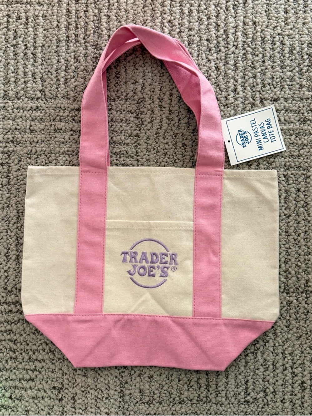 NWT Trader Joe's Mini Tote - Pastel - Pink & Cream